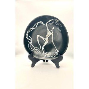 Vintage Sascha Brastoff Minos Bowl Dancer Black w/ Textured Glaze MCM Rare Patte